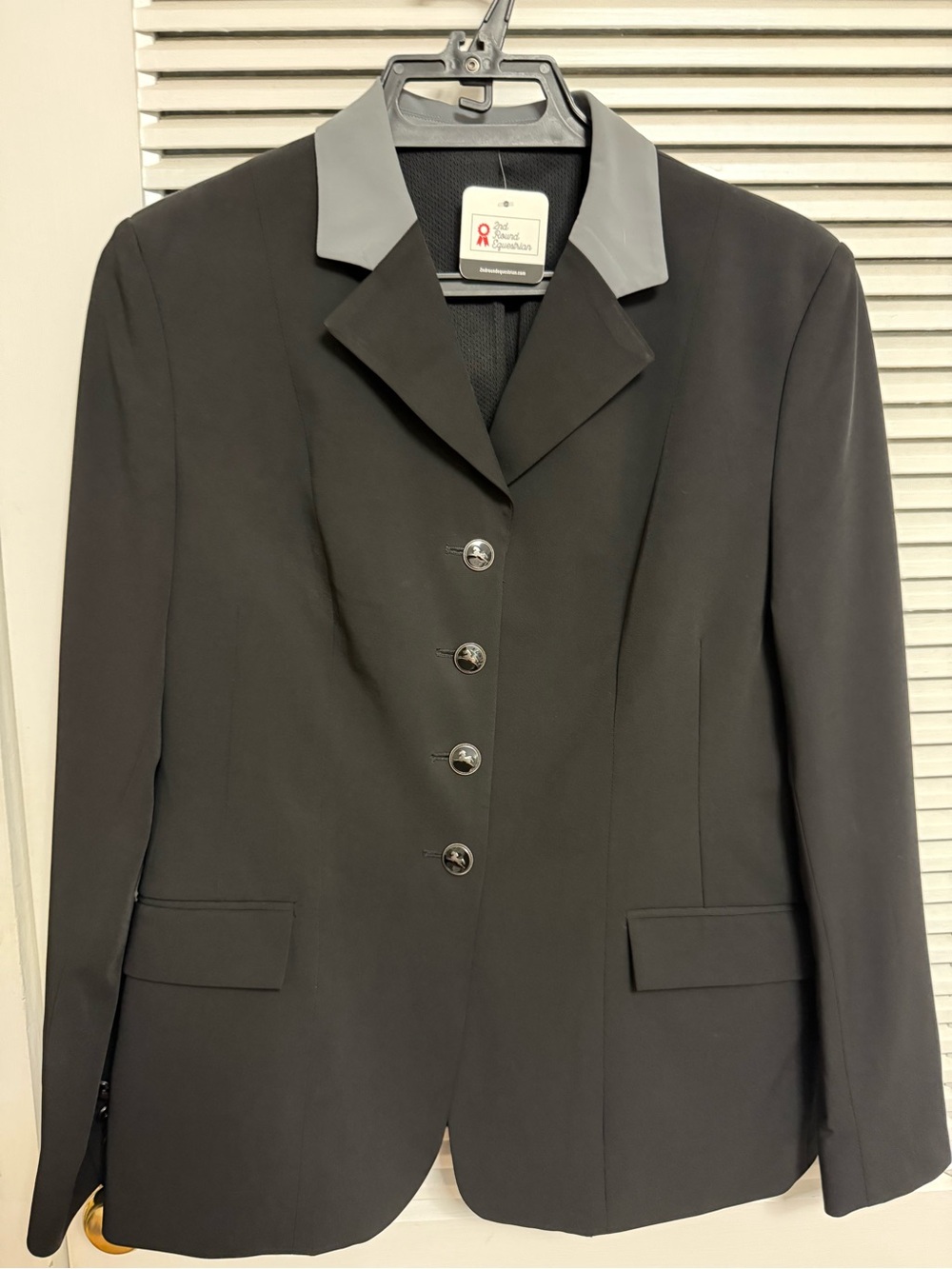 RJ Classics Women’s Black Equestrian-Style Show Jacket with Contrast Gray Collar